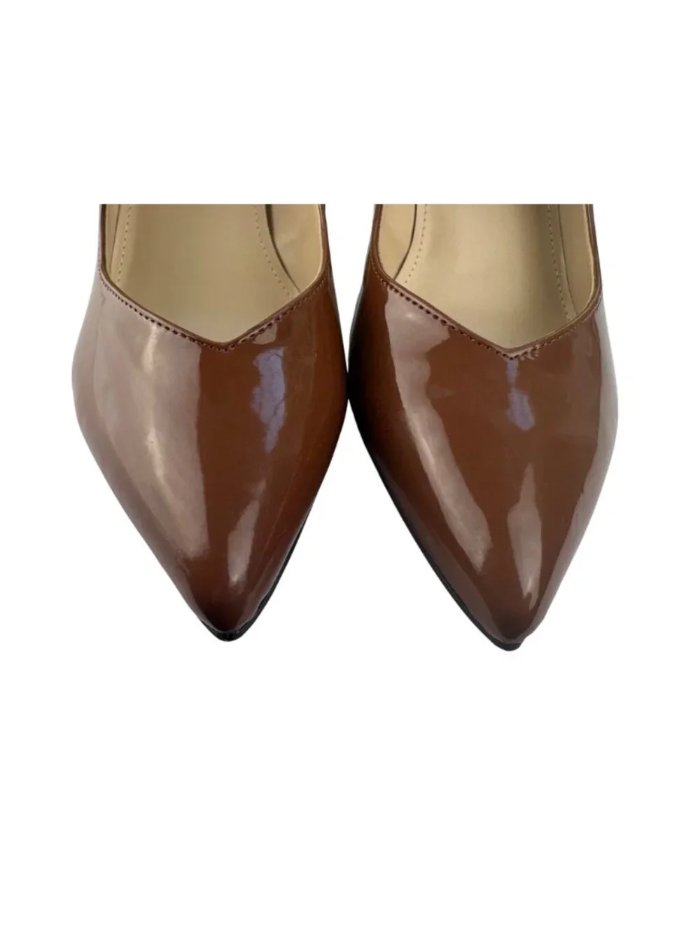 Marc Fisher Caitlin Brown Patent Leather Pointed Toe Block Heel Pumps Size 8 M